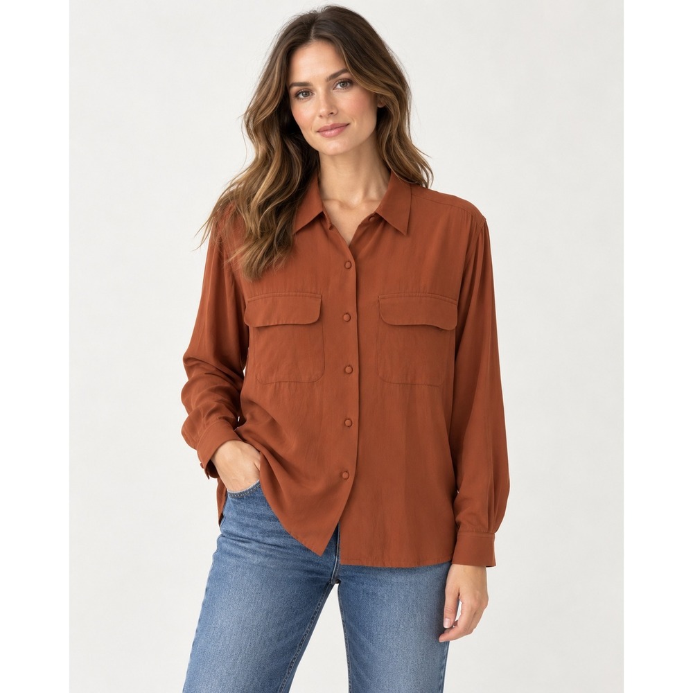 Doncaster Silk Blouse Womens 6 Terracotta Rust Vintage Quiet Luxury Silk Shirt